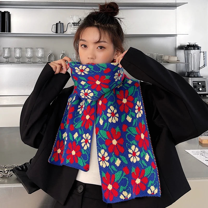 レディース 韓国風ニットマフラー - 冬用ロングショール、暖かくておしゃれ
