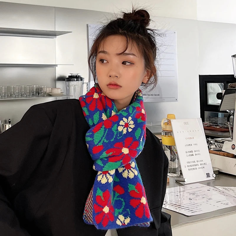 レディース 韓国風ニットマフラー - 冬用ロングショール、暖かくておしゃれ