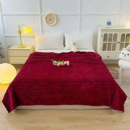 ふわふわファーの冬用チェック柄ブランケット