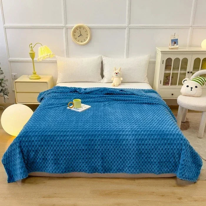 ふわふわファーの冬用チェック柄ブランケット