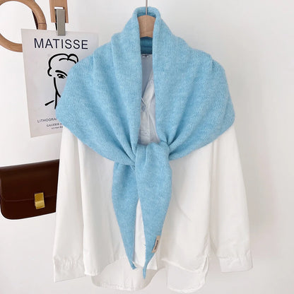 大きいサイズ ウール 韓国風 ニット 三角 スカーフ レディース 冬 暖かい ヘッドスカーフ ショール 単色 ネッカチーフ ハンカチ ヒジャブ