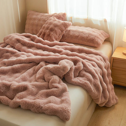 高級無地フェイクラビットファーブランケット