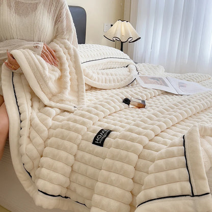 高級二層フェイクラビットファーブランケット