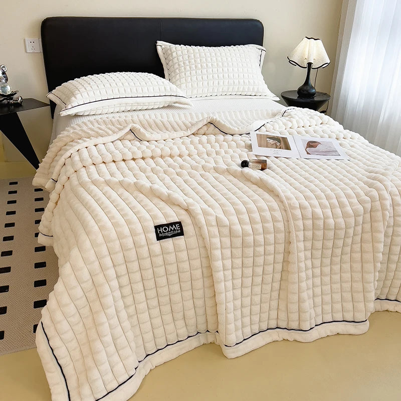 高級二層フェイクラビットファーブランケット