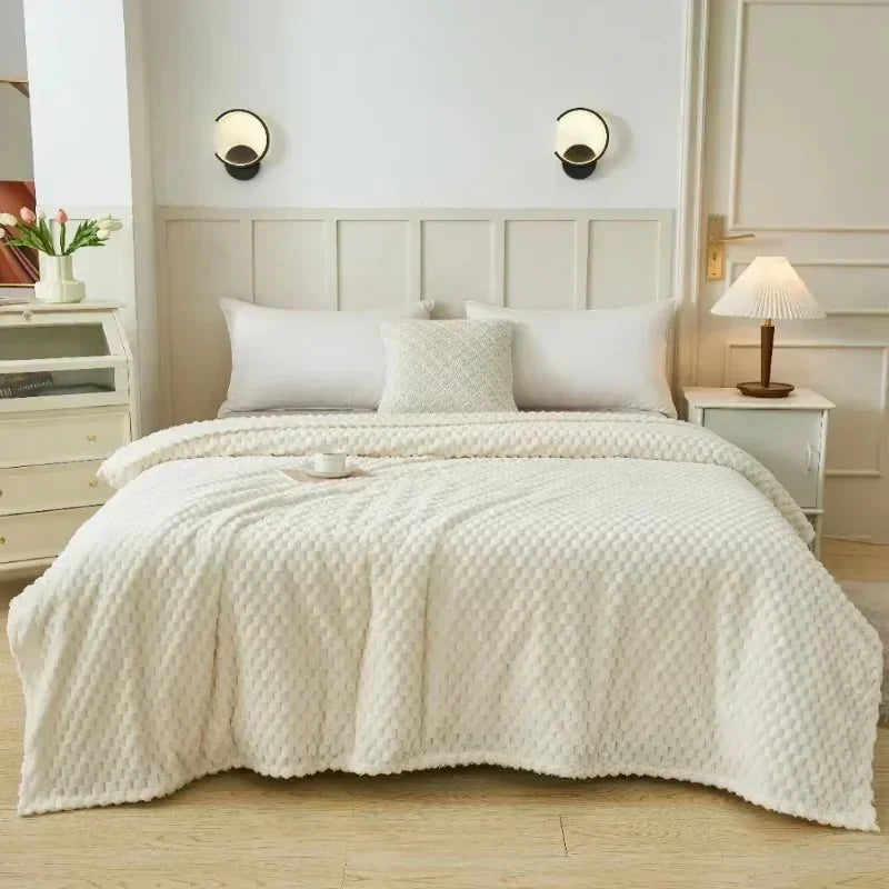 ふわふわファーの冬用チェック柄ブランケット