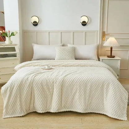 ふわふわファーの冬用チェック柄ブランケット