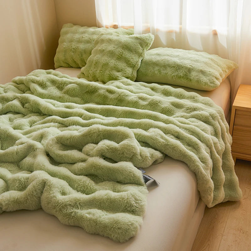 高級無地フェイクラビットファーブランケット
