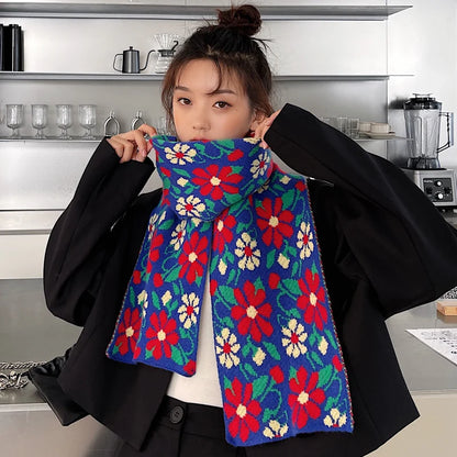 レディース 韓国風ニットマフラー - 冬用ロングショール、暖かくておしゃれ