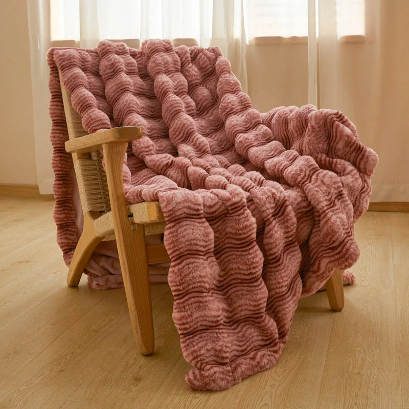 高級無地フェイクラビットファーブランケット